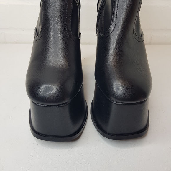 Shellys Nova Platform Boots EU 38 UK 5 Black Sock Vegan PU Party Statement BN - Picture 5 of 15
